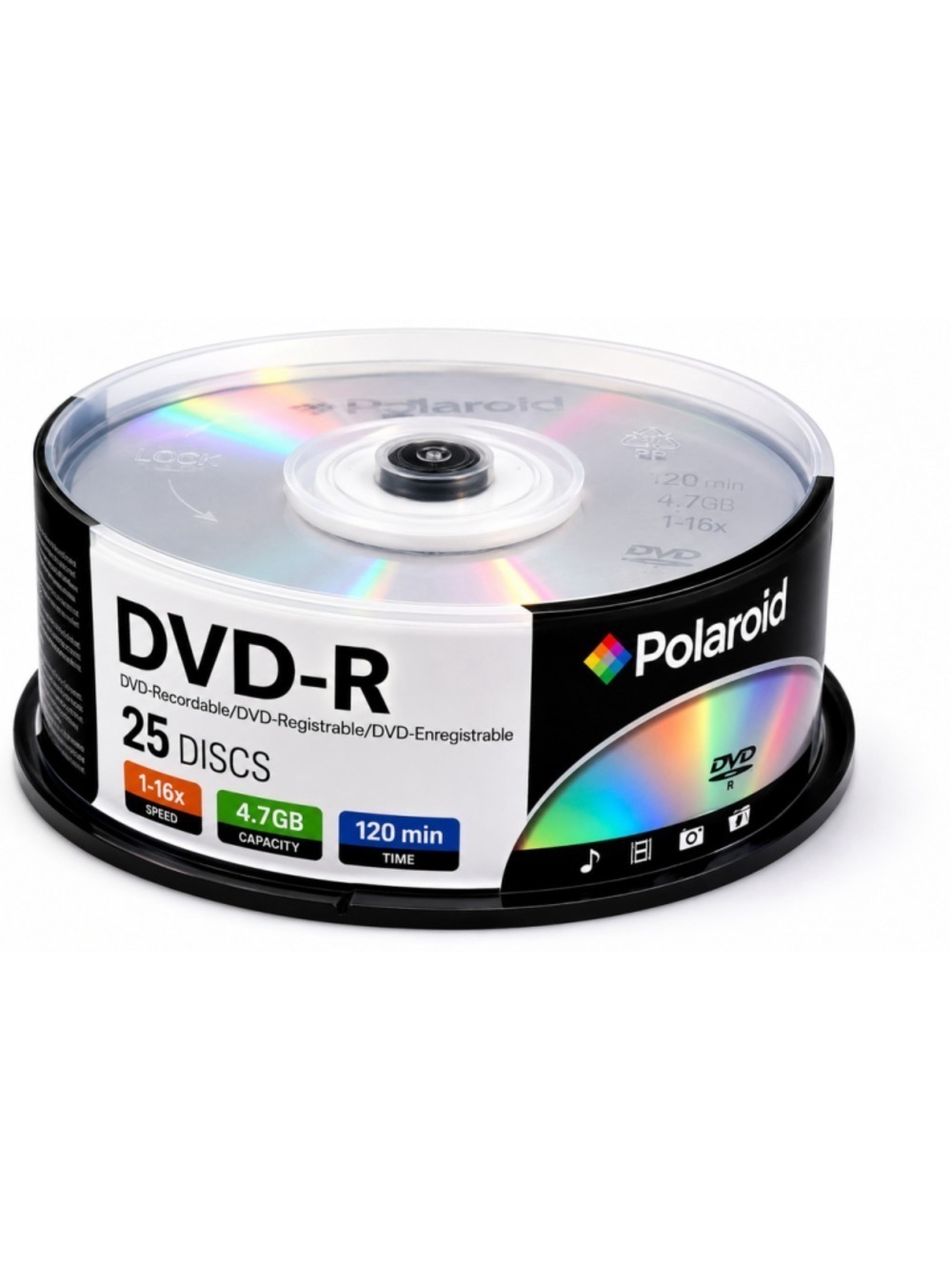 Polaroid DVD-R 25 Pack Blank Recordable Discs 4.7GB 16X 120 Min NEW SEALED